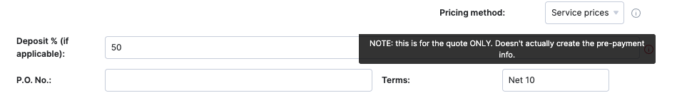 Quote form Deposit % field